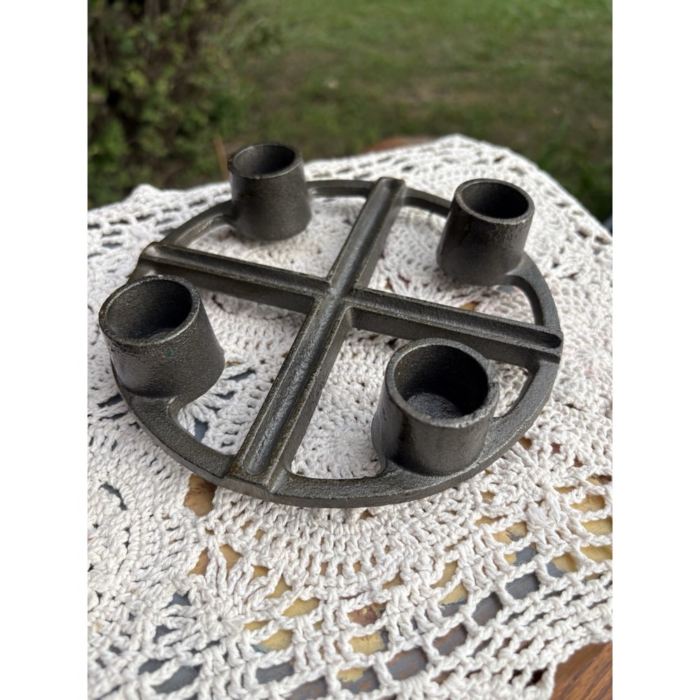 Vintage Cast Iron Advent Candle Holder Ring Danish MCM Style Taiwan 4 Taper 6"